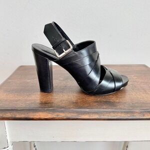 DKNY Leather Strappy Heel size 6 silver buckle peeptoe slingback